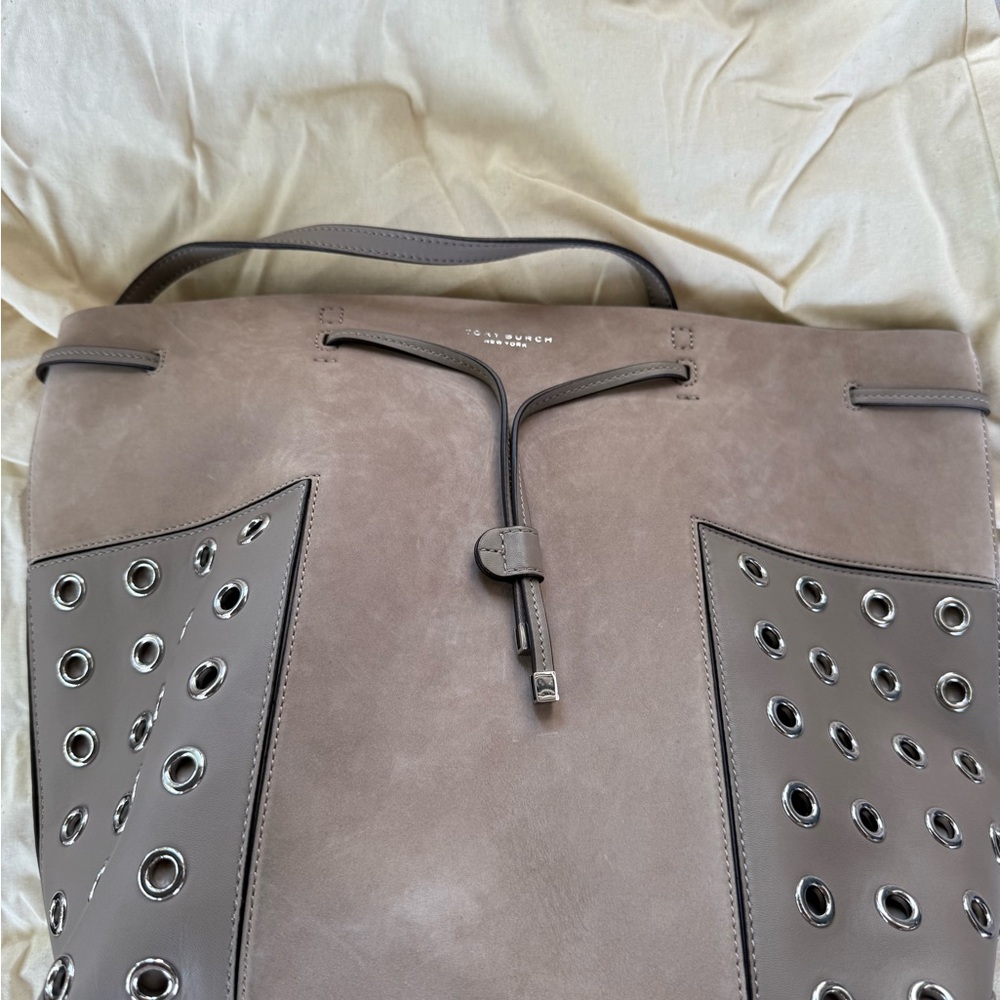 Tory Burch Taupe Tote with Silver Eyelets